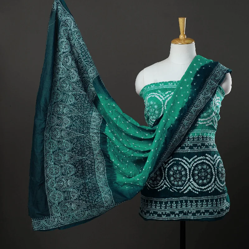 Overstock Green - 3pc Kutch Tie-Dye Satin Cotton Bandhni Dress Material 44