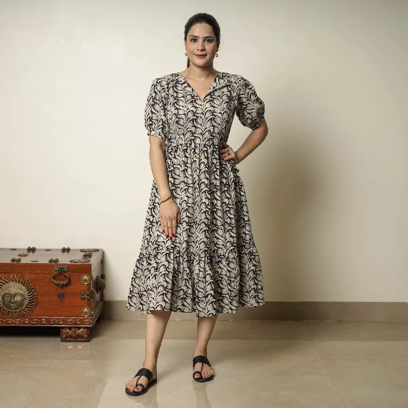 Bargain Prices Beige - Bagru Block Printed Cotton Tiered Dress 14