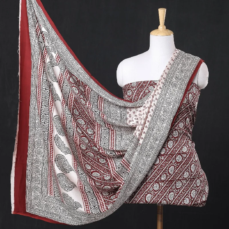 Price Slash Maroon - 3pc Modal Silk Bagh Print Suit Material Set