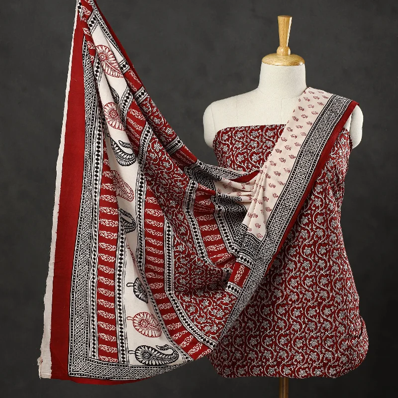 Hot Deal Red - 3pc Bagh Print Cotton Dress Material Set 42