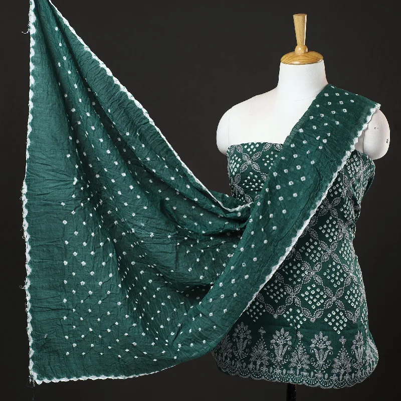 Quick Sale Green - 3pc Kutch Bandhani Tie-Dye Mirror Work Satin Cotton Suit Material Set 83 Quick Sale Green - 3pc Kutch Bandhani Tie-Dye Mirror Work Satin Cotton Suit Material Set 83