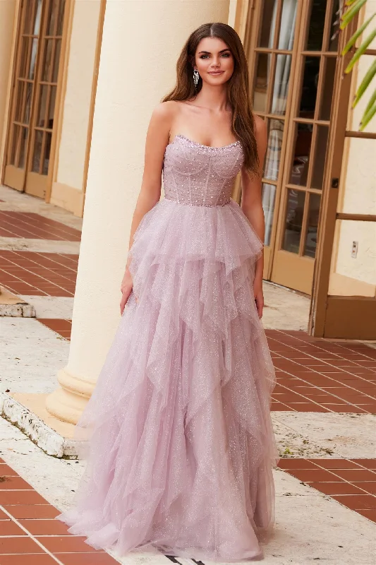Grand Opening Sale Nox Anabel A1591 Long A Line Glitter Ruffle Formal Prom Dress