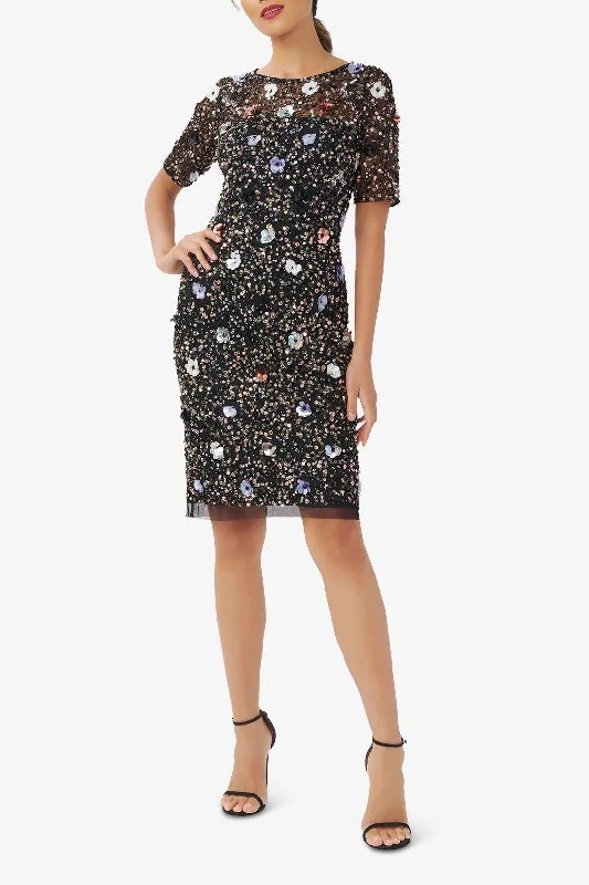 Overstock Sale Adrianna Papell AP1E210124 Short Sleeves Short Beaded Dress