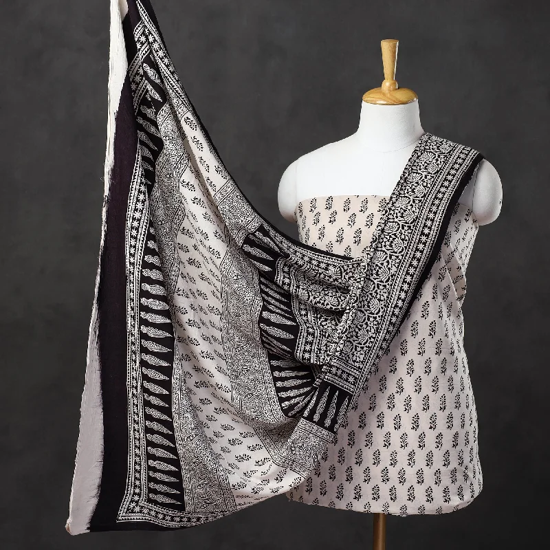 Savings Event White - 3pc Natural Dyed Cotton Bagh Print Suit Material Set 10