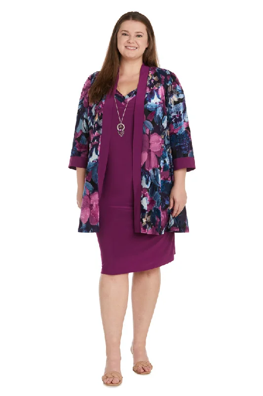 Great Bargains R&M Richards 1518W Plus Size Floral Print Short Dress