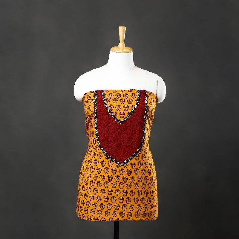 Crazy Deals Orange - Bagh Print Cotton Kurta Material with Patchwork (3m) 12