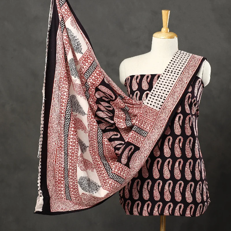 Overstock Black - 3pc Bagh Print Cotton Dress Material Set 52
