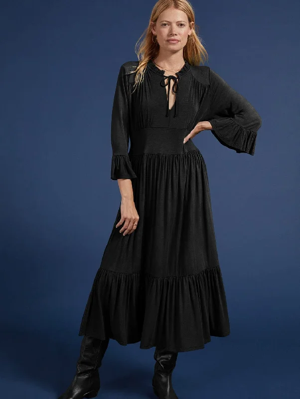 Exclusive Offers Elsie LENZING™ ECOVERO™ Jersey Tiered Hem Midi Dress | Caviar Black