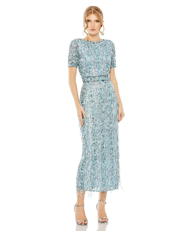 Price Cut Mac Duggal 5980 Short Sleeve Formal Midi Length Dress