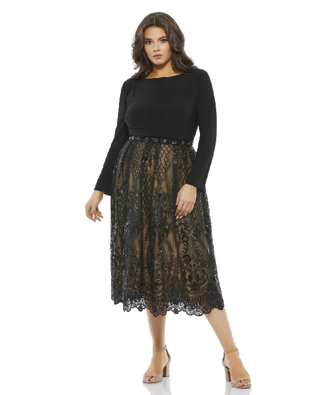 Exclusive Preview Mac Duggal 67905 Plus Size Long Sleeve Midi Dress Sale