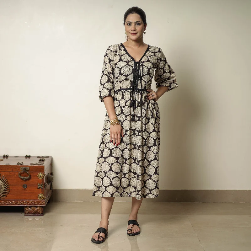 Savings Bonanza Beige - Bagru Block Printed Cotton Flared Dress 18