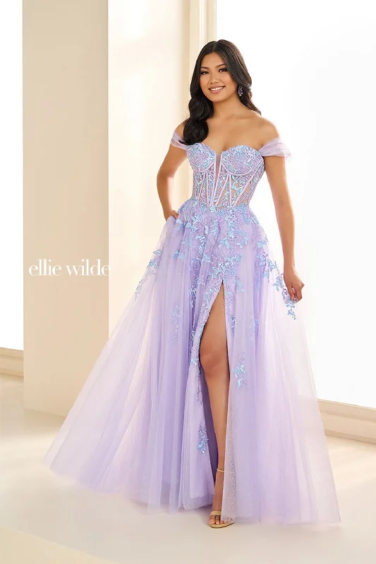 Special Savings Ellie Wilde EW36217  Formal Glitter Long Ball Gown Corset Prom Dress