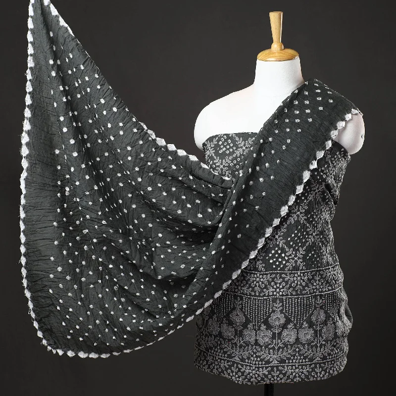 Price Drop Black - 3pc Kutch Bandhani Tie-Dye Cotton Suit Material Set 204