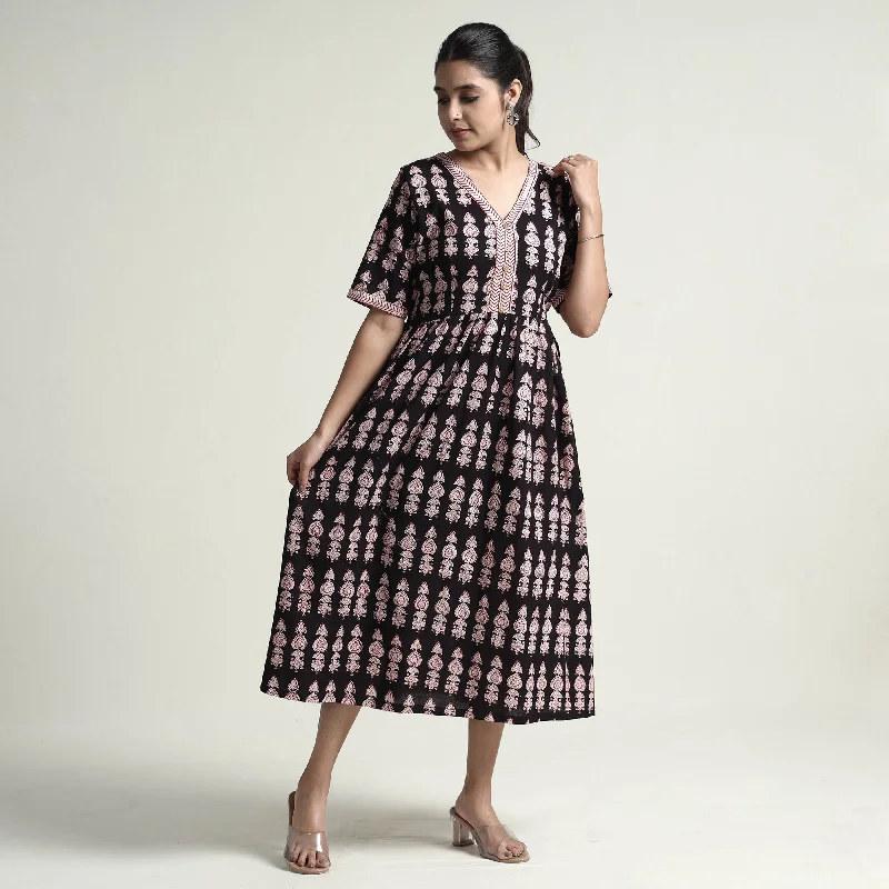 Midnight Madness Black - Bagh Block Printed Cotton Dress
