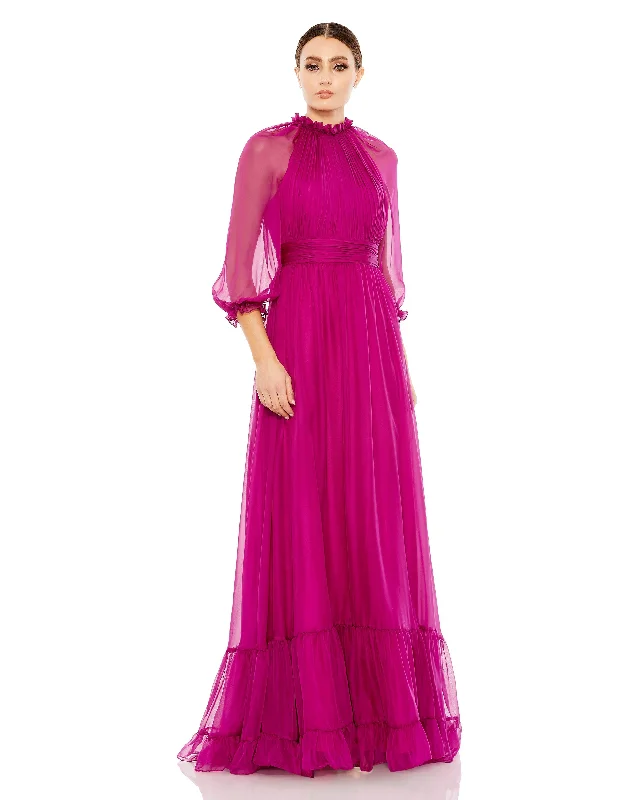 Seasonal Clearance Mac Duggal 68225 Long Formal 3/4 Sleeve Chiffon Dress