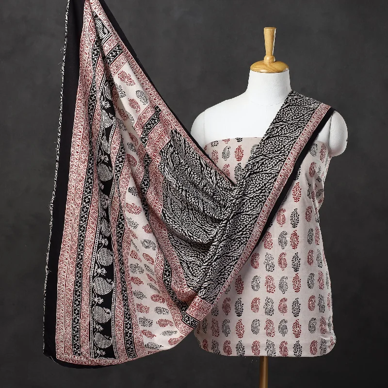 Super Deal Beige - 3pc Natural Dyed Cotton Bagh Print Suit Material Set 07