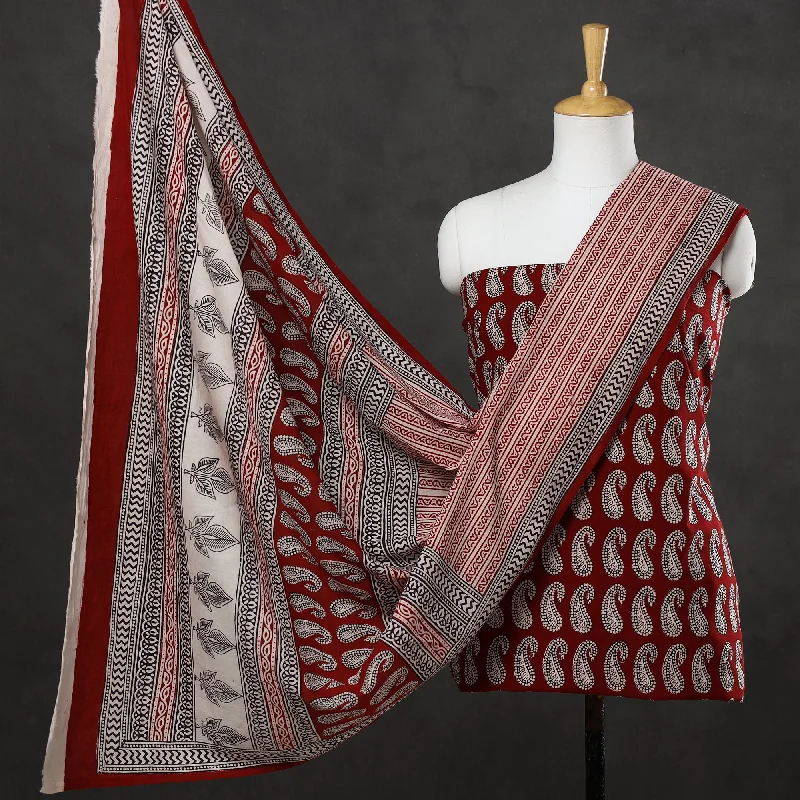 Inventory Reduction Red - 3pc Bagh Block Printed Cotton Suit Material Set