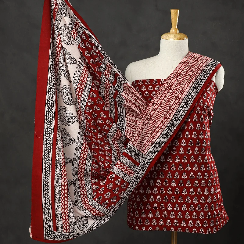 Limited Edition Red - 3pc Bagh Print Cotton Dress Material Set 40