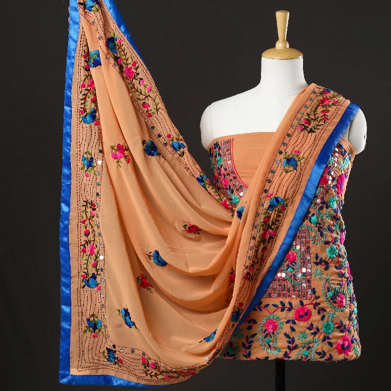 Closeout Brown - 3pc Phulkari Embroidery Chapa Work Georgette Suit Material Set 28 Closeout Brown - 3pc Phulkari Embroidery Chapa Work Georgette Suit Material Set 28