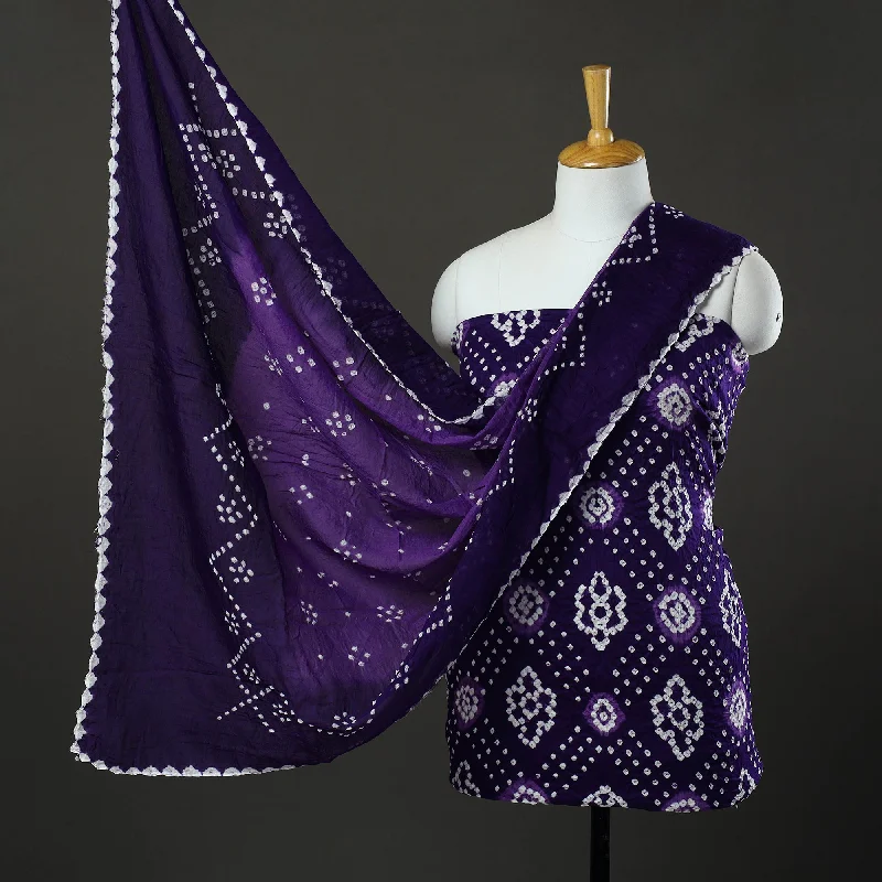 Flash Deals Purple - 3pc Tie & Dye Satin Cotton Bandhani Dress Material 29