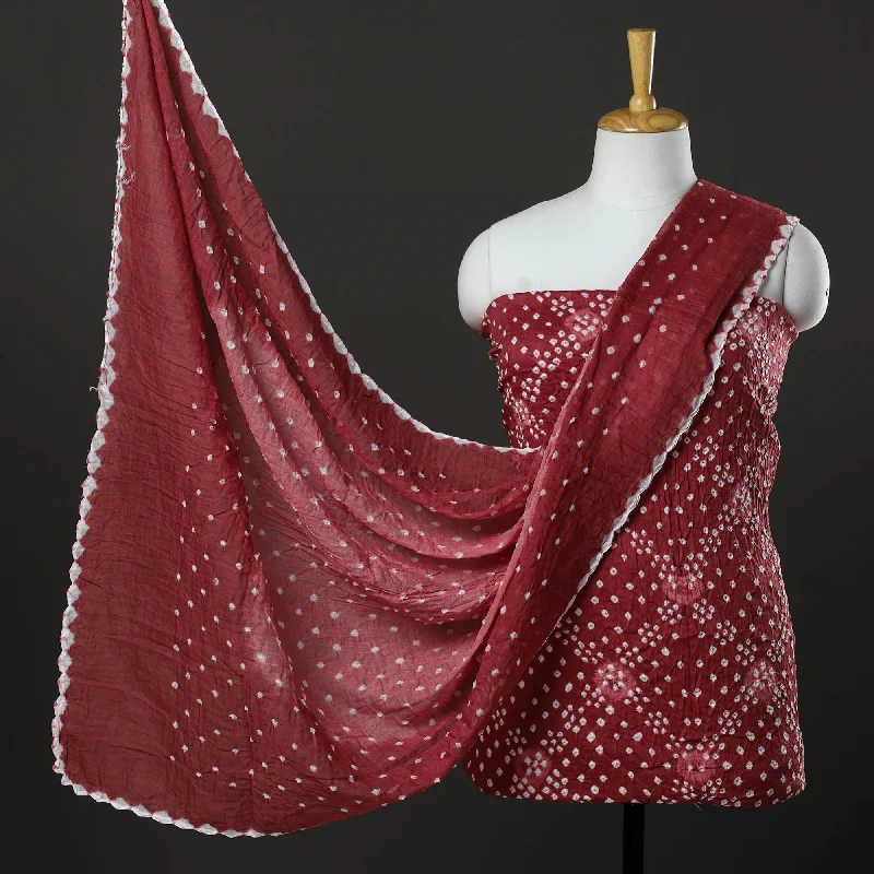 Buy Now Maroon - 3pc Kutch Tie-Dye Satin Cotton Bandhani Dress Material 85
