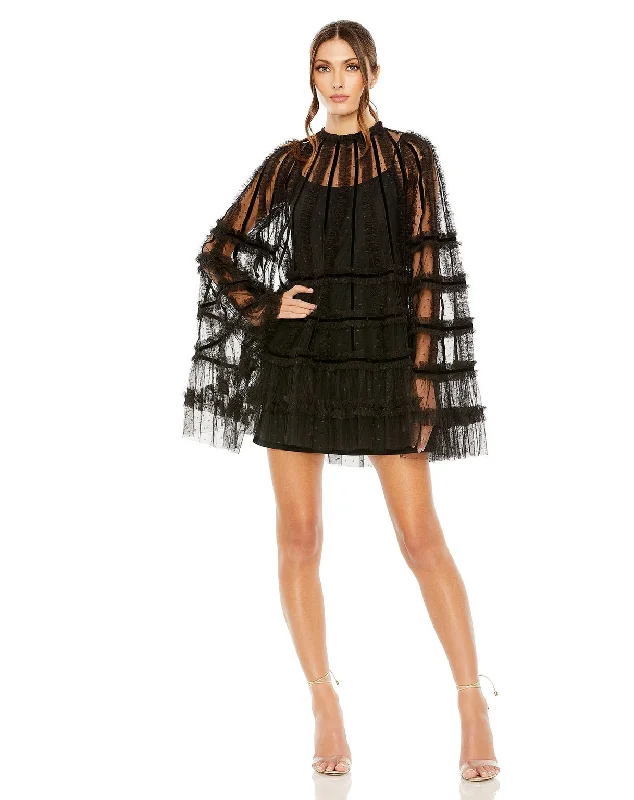Amazing Deals Mac Duggal 8053 High Neck Ruffle Bell Sleeve Trapeze Short Dress