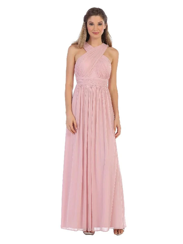 Deal Alert Eva 3280 Dusty Rose XL Long Criss Cross Halter Bridesmaids Dress Sale