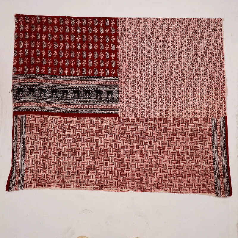 Huge Discounts Maroon - Natural Dyed Cotton Bagh Print Kurta Material (2.2 m) 01