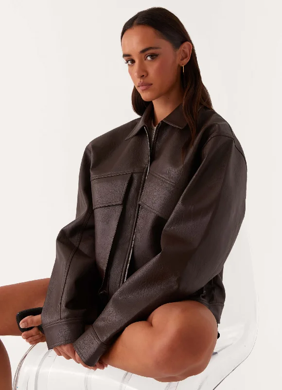 Limited Time Discount Lula Faux Leather Bomber Jacket - Chocolate