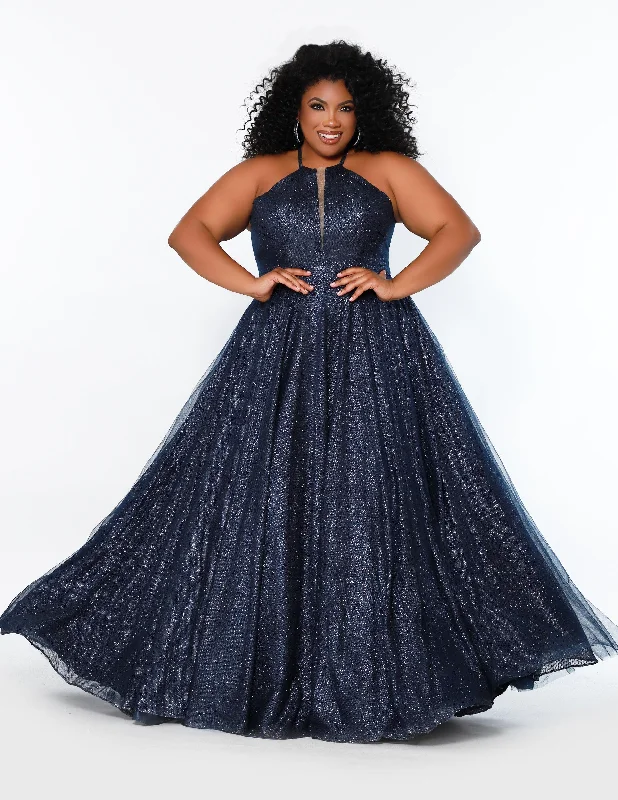 Price Meltdown Sydneys Closet SC7323 Plus Size Long Halter Prom Dress