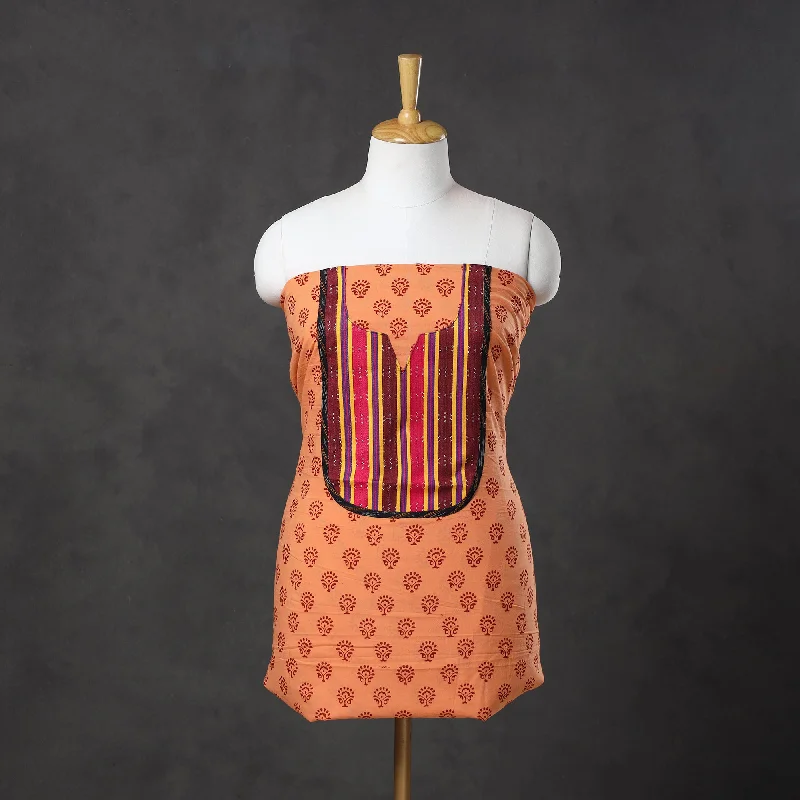 Best Bargains Peach - Bagh Print Cotton Kurta Material with Patchwork (3m) 09