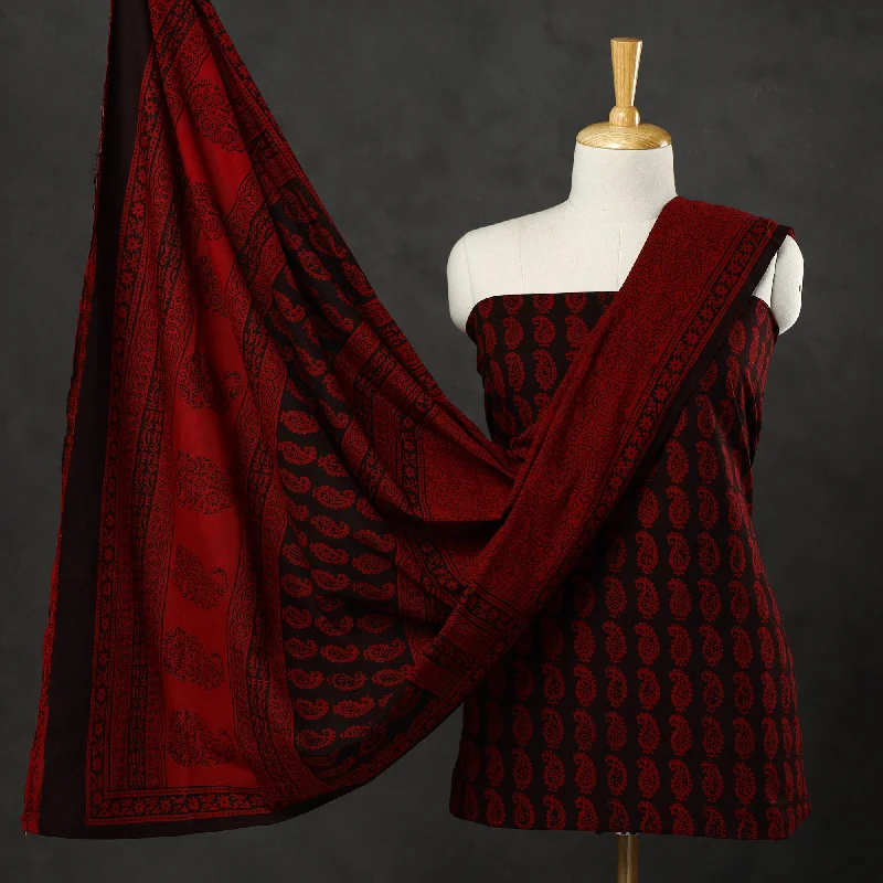 Deal Dash Red - 3pc Bagh Print Cotton Dress Material Set 06