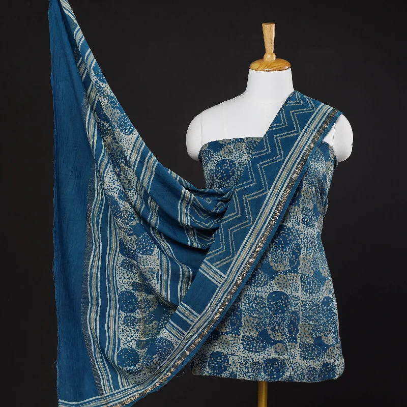 Special Discount Blue - 3pc Akola Block Printed Cotton Suit Material Set