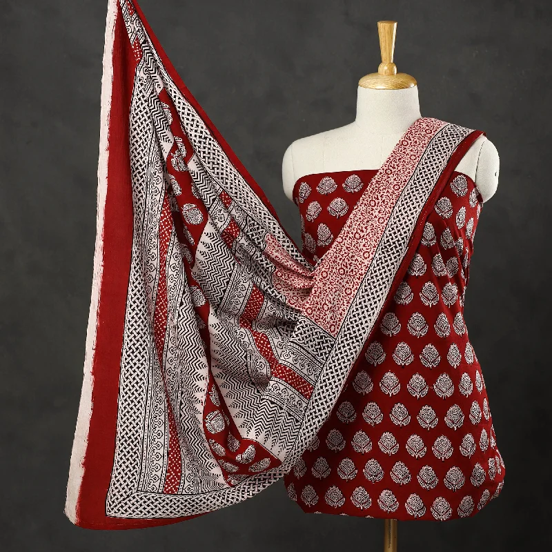 Don’t Miss Out Red - 3pc Bagh Print Cotton Dress Material Set 35