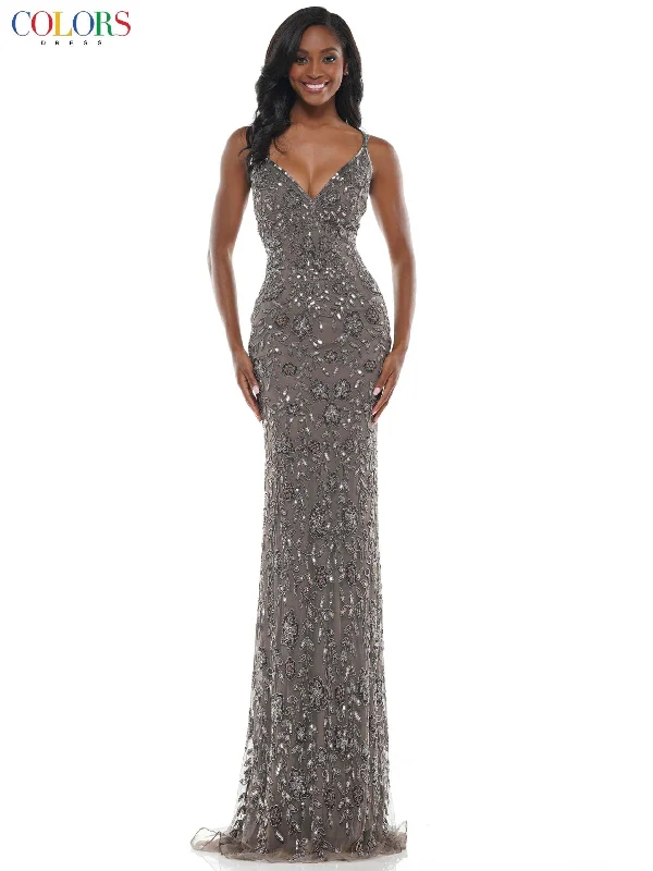 While Supplies Last Colors K115 Colors Long Spaghetti Strap Beaded prom Dress