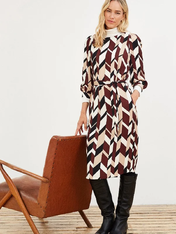 Year-End Clearance Skye Herringbone Print Viscose Midi Dress | Redwood
