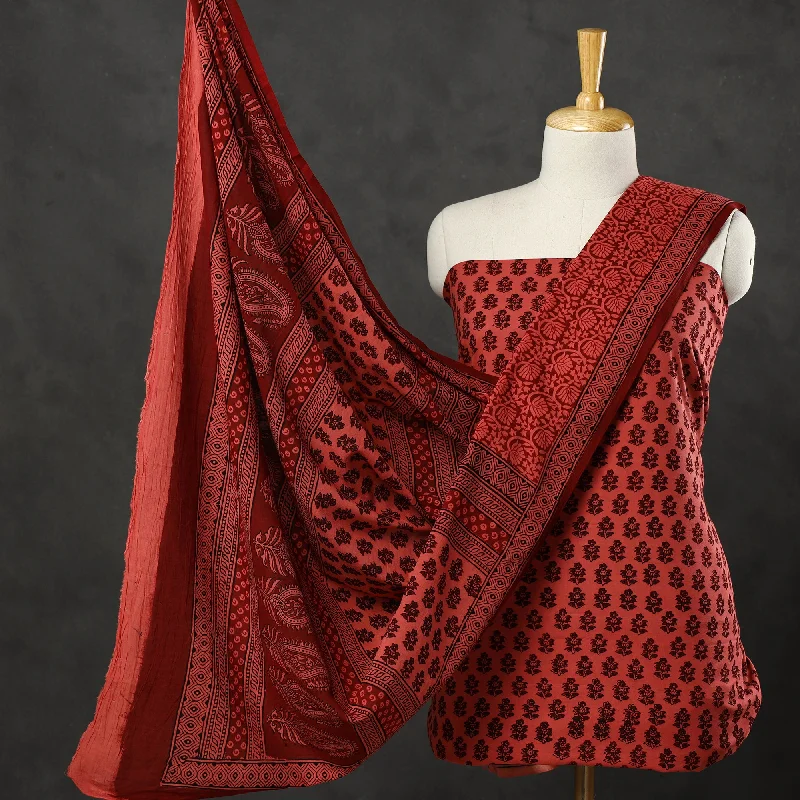 Clearance Event Red - 3pc Bagh Print Cotton Dress Material Set 41