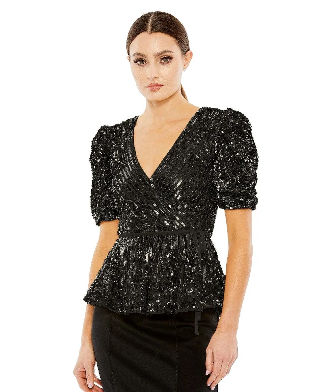 Great Bargains Black XL Mac Duggal R5694 Beaded Sequin Short Sleeve Top Sale
