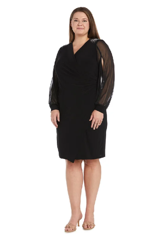 Overstock R&M Richards 1551W Short Cocktail Long Sleeve Plus Size Dress