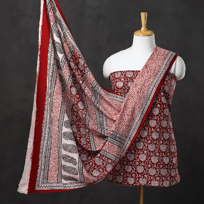 Early Bird Discount Red - 3pc Natural Dyed Cotton Bagh Print Suit Material Set 04