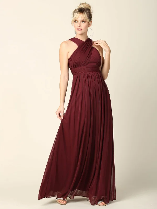 Special Promotion Long Criss Cross Halter Bridesmaids Dress Sale