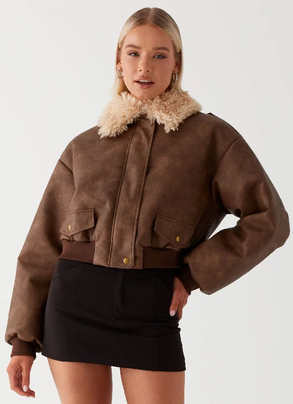 Value Deals Aston Shearling Bomber Jacket - Brown