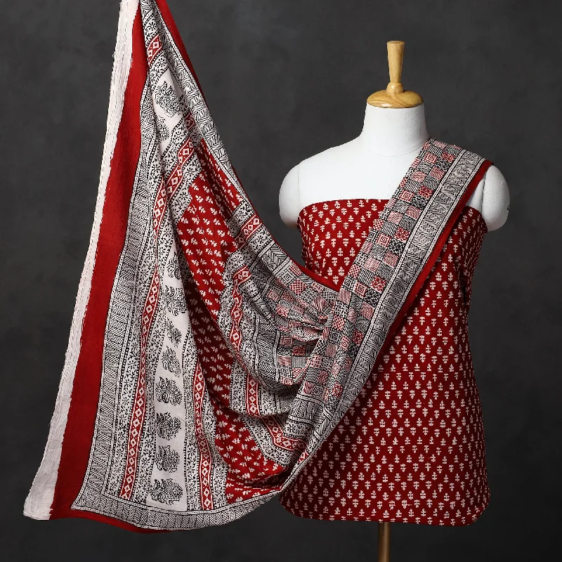 Take Advantage Red - 3pc Natural Dyed Cotton Bagh Print Suit Material Set 06