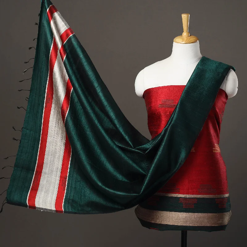 Don't Miss Red - 3pc Bhagalpuri Handloom Tussar Silk Dress Material 10