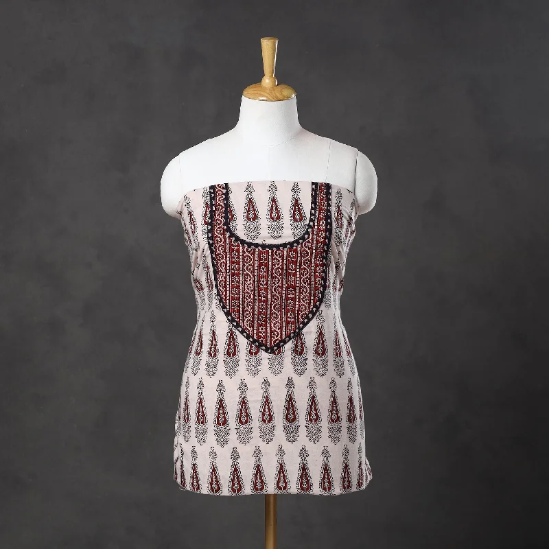Midnight Madness White - Bagh Print Cotton Kurta Material with Patchwork (3m) 11