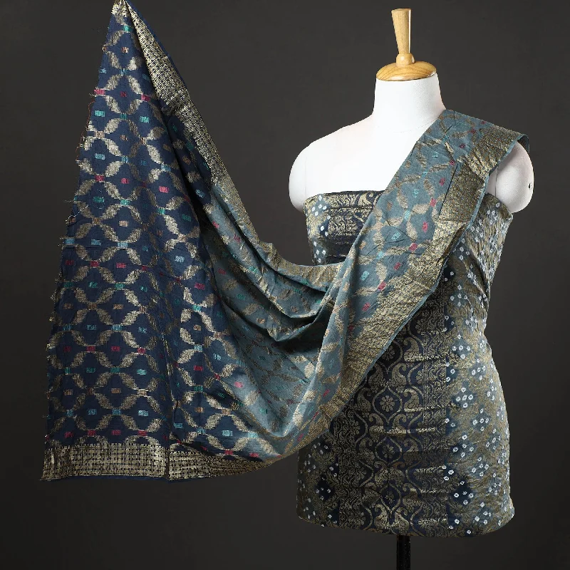 Early Access Grey - 3pc Kutch Bandhani Tie-Dye Gadwal Satin Cotton Suit Material Set 183