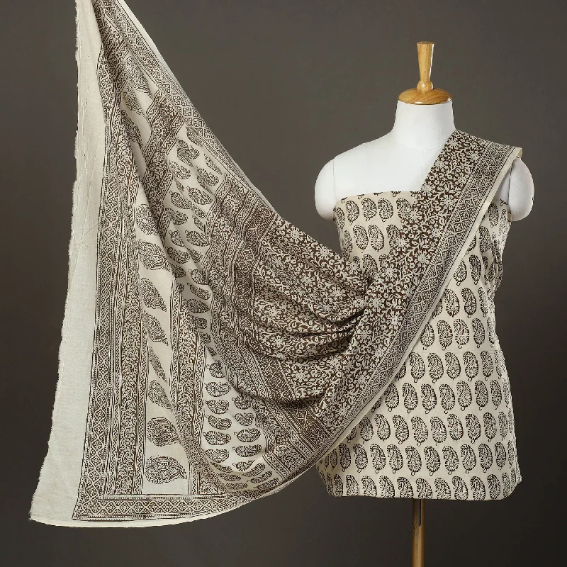 Markdowns Beige - 3pc Cotton Bagh Print Suit Material Set 16