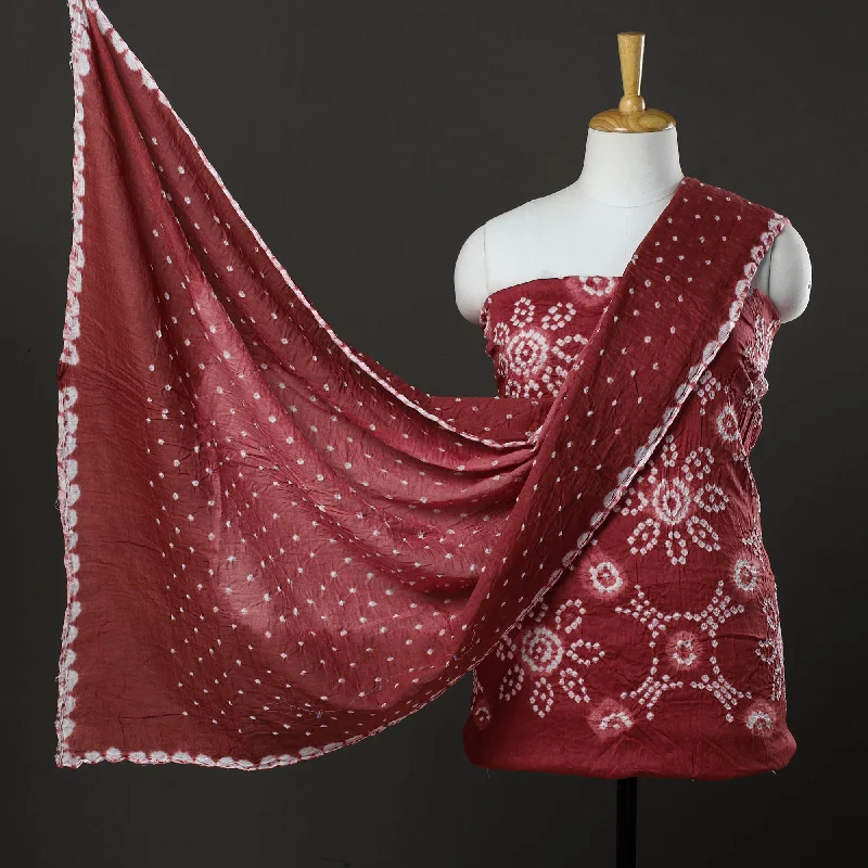Amazing Deals Maroon - 3pc Kutch Tie-Dye Satin Cotton Bandhani Dress Material 96