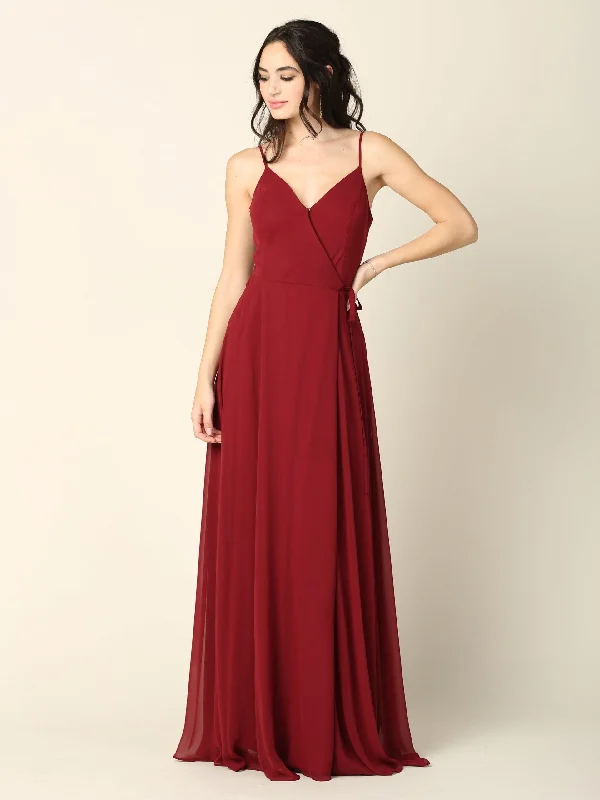 Last Chance Long Spaghetti Strap Chiffon Wrap Bridesmaids Gown Sale