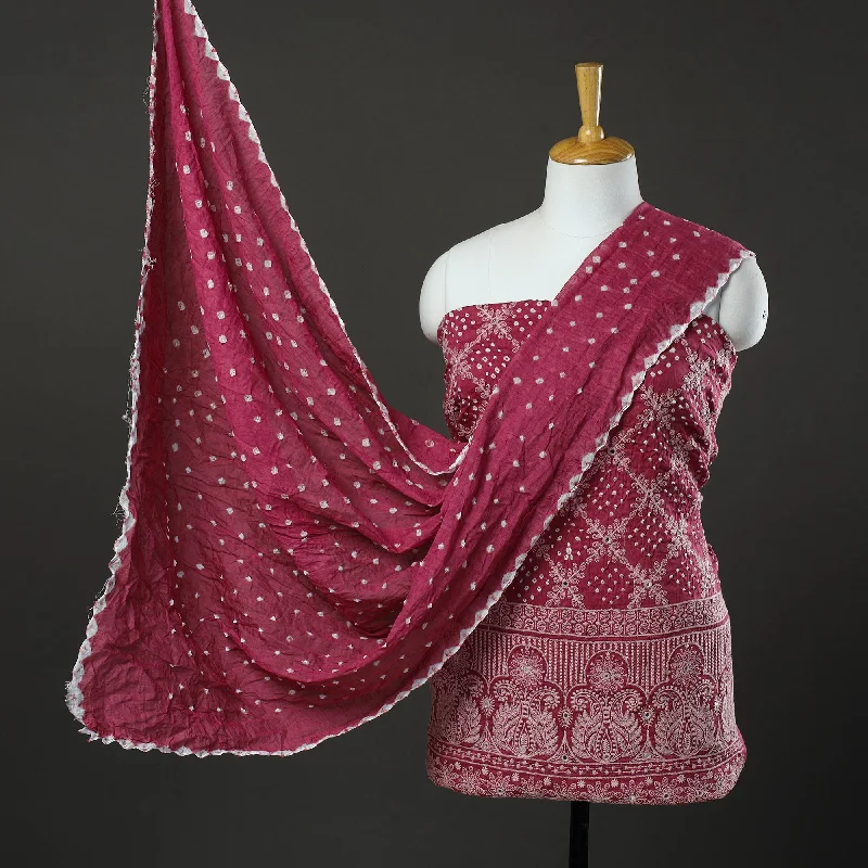 Special Discount Maroon - 3pc Tie & Dye Satin Cotton Bandhani Dress Material 19